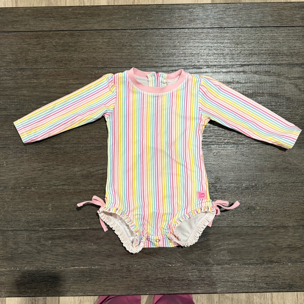 Ruffle Butts Pastel Striped Baby Swimsuit Size 12-18 Months